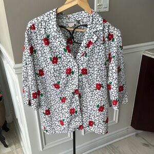 Floral Print Blouse - Red and White